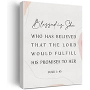 Asdg12s-Inspirational Bible Verse Canvas Print Decor Pink Luke 1 : 45 Christian Wall Painting Posters 12\\u201dX15\\u201d Boho Home Office Decoration (Framed)\\u2026